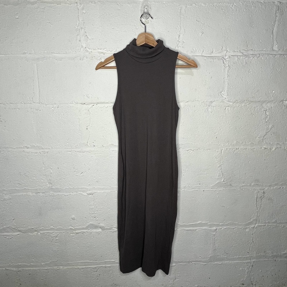 Zara Women's Ribbed Sleeveless Turtleneck Gray Bodycon Midi Dress Size Sz Large